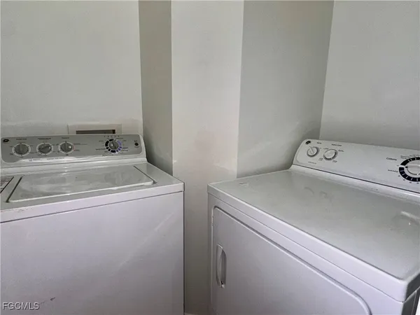 a view of a swimming pool with a lawn chairs and plants