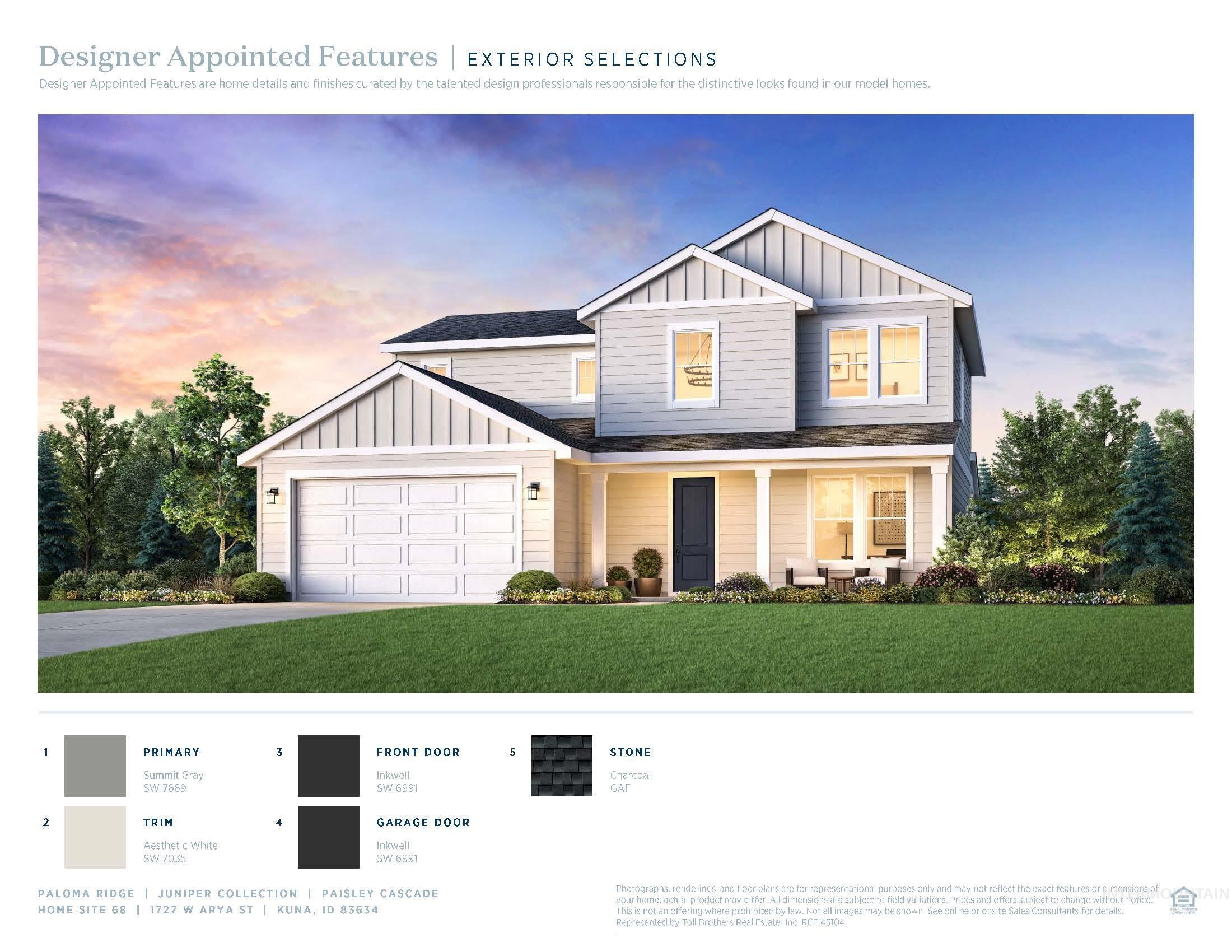 1727 West Arya Street Kuna, ID 83634 - Photo 12 of 18 View of front of house with board and batten siding, a porch, a shingled roof, a yard, and driveway