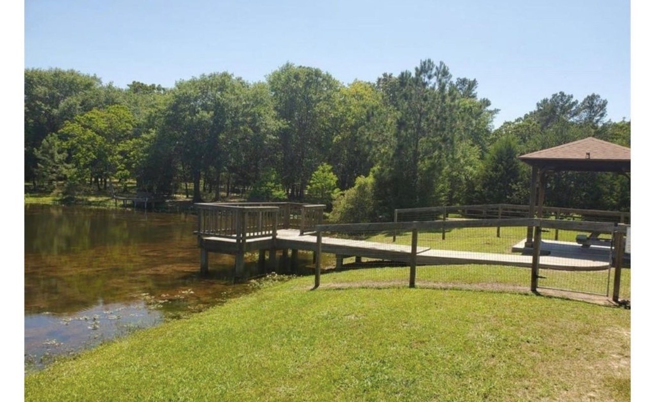 0 Drake Hempstead, TX 77445 - Photo 2 of 5 a view of a swimming pool with a bench and trees in the background
