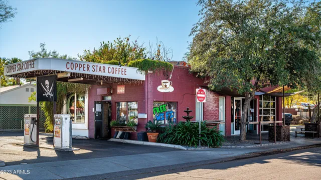 a front view of a building with street
