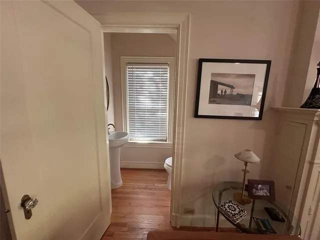 a view of a hallway with workspace