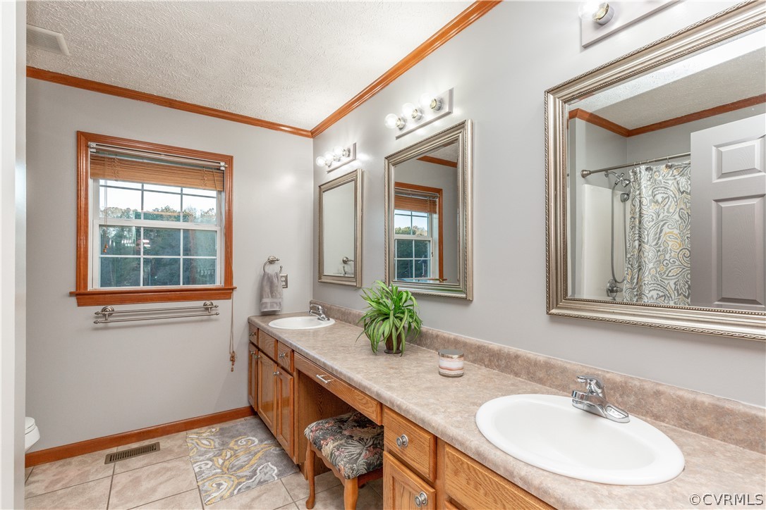 19601 Ahern Road Moseley, VA 23120 - Photo 32 of 50 a bathroom with a granite countertop sink a mirror and a window