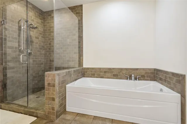 a bathroom with a bathtub
