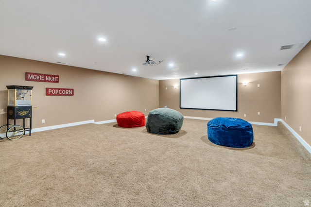 1355 West 1000 South Mapleton, UT 84664 - Photo 49 of 74 Home theater room with light colored carpet and recessed lighting