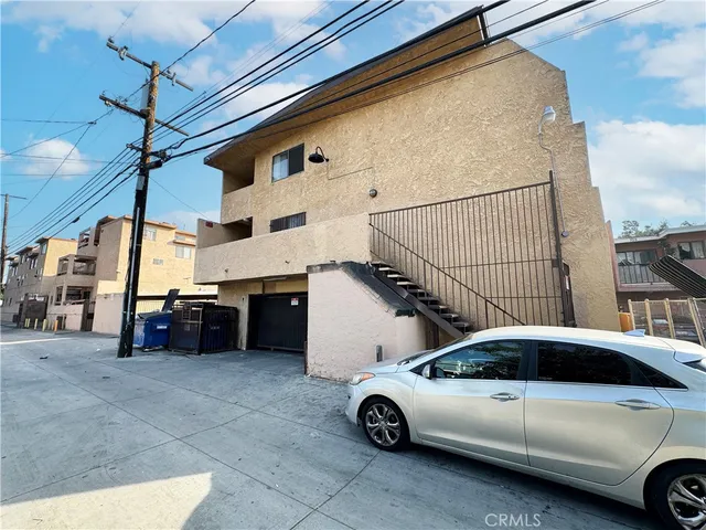 a view of parking garage with furniture