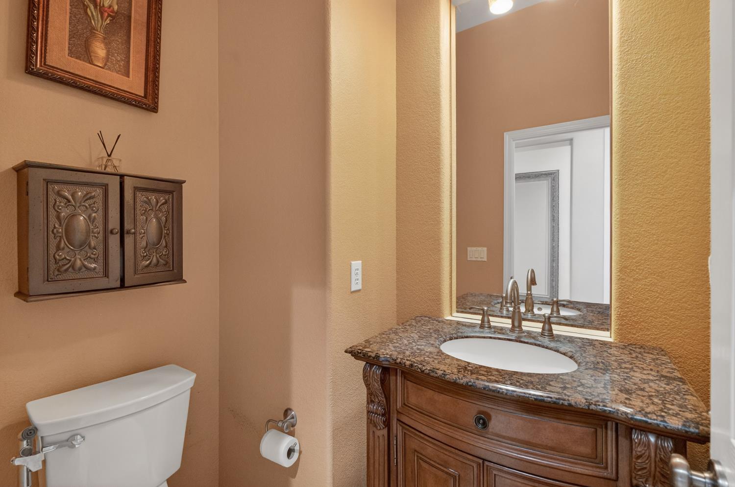 9601 Stablegate Road Wilton, CA 95693 - Photo 12 of 92 a bathroom with a granite countertop sink and a toilet