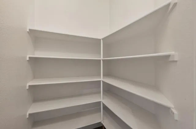 a view of walk in closet with empty racks