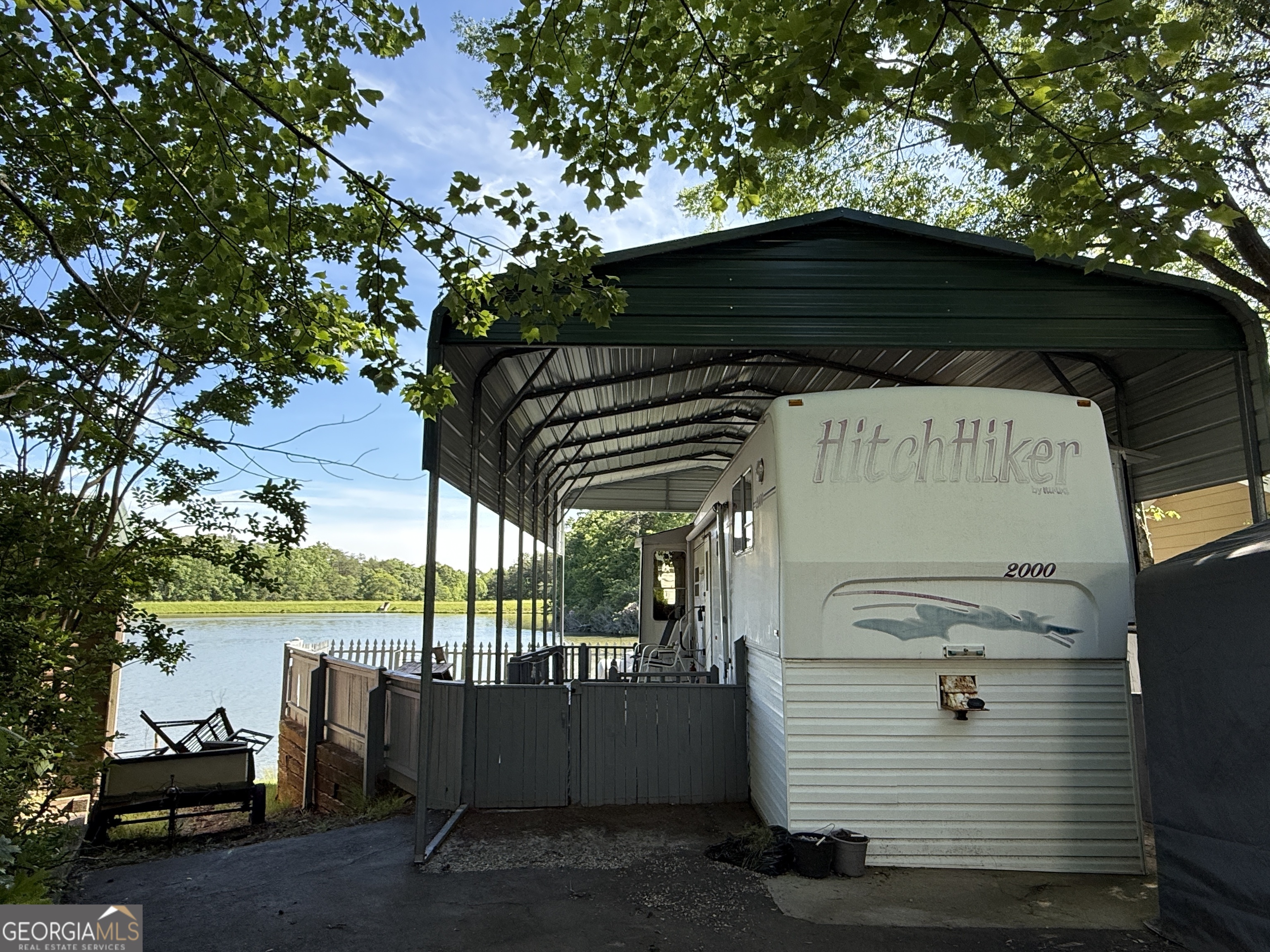 an outdoor space with seating area
