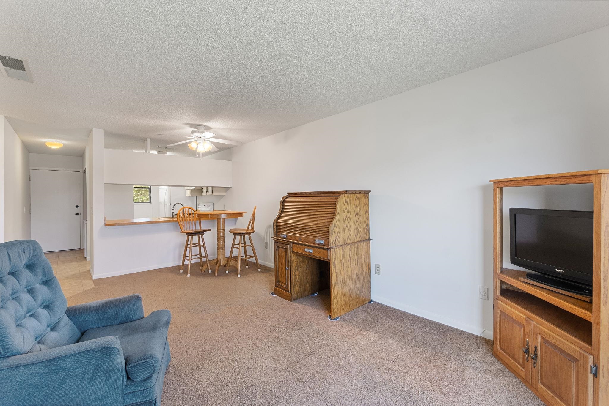 700 West Pope Road, Unit D28 St. Augustine, FL 32080 - Photo 8 of 32 Carpeted living room featuring ceiling fan
