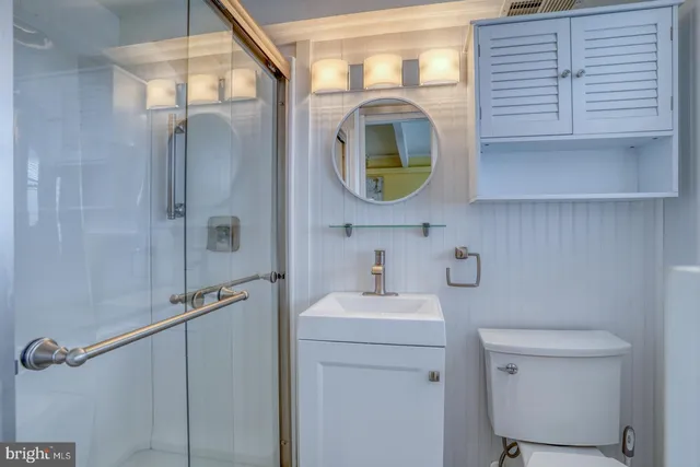 a bathroom with a sink a toilet and a mirror