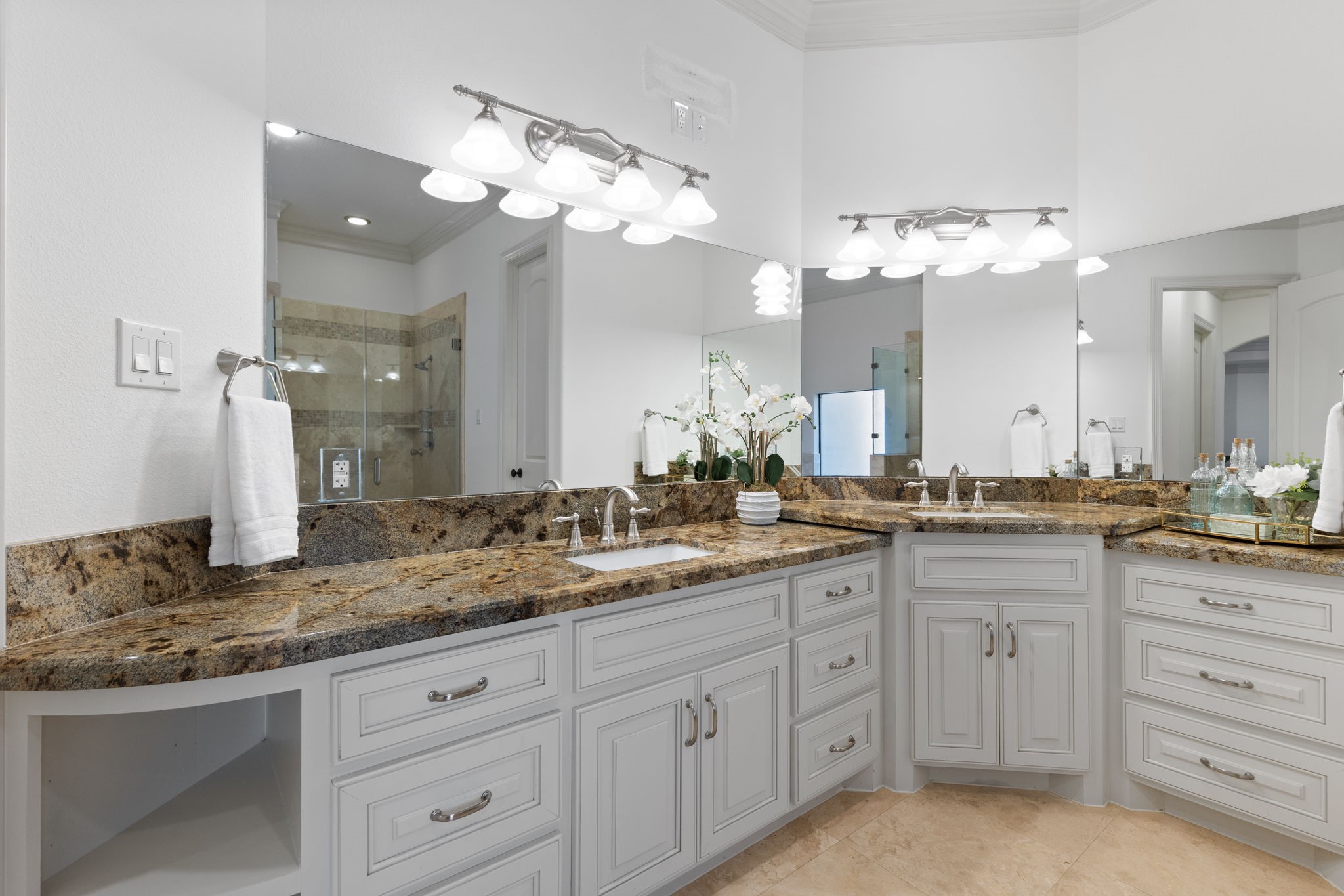 27502 Whispering Maple Way Spring, TX 77386 - Photo 21 of 46 a bathroom with a granite countertop double vanity sink and a mirror