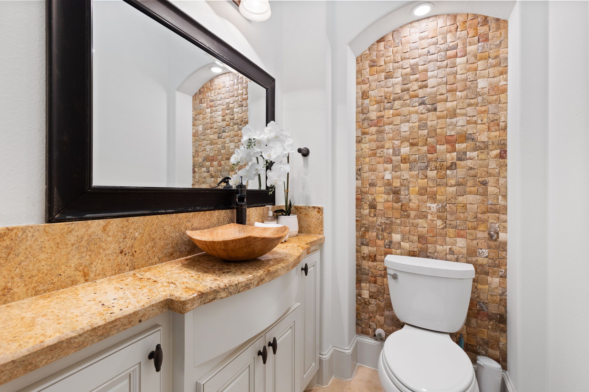 27502 Whispering Maple Way Spring, TX 77386 - Photo 26 of 46 a bathroom with a granite countertop toilet sink and mirror