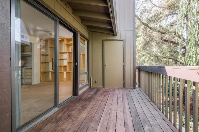 an empty room with a bathroom