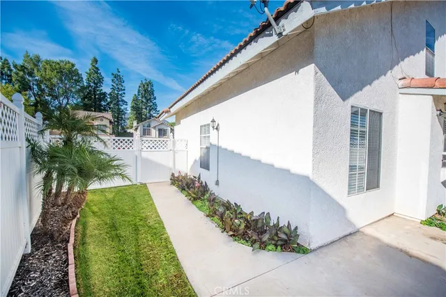 a view of a back yard with potted plants