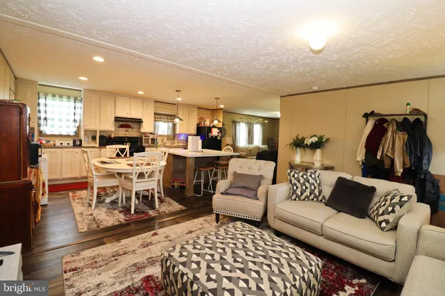 a living room with lots of furniture and a rug