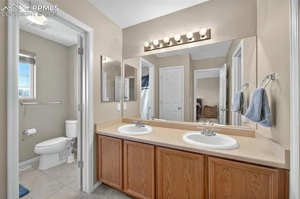 a bathroom with a sink double vanity and a mirror