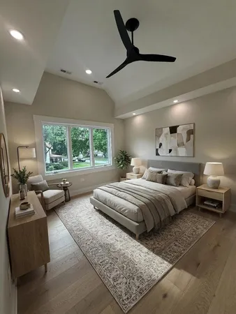 a bedroom with furniture and a window