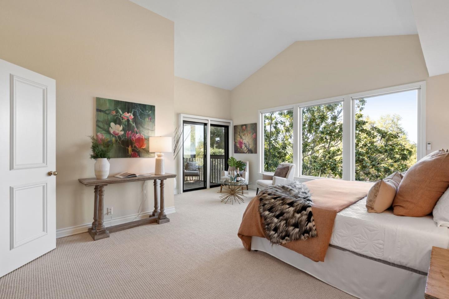 300 Sand Hill Circle, Unit 303 Menlo Park, CA 94025 - Photo 20 of 33 a bedroom with furniture and large windows