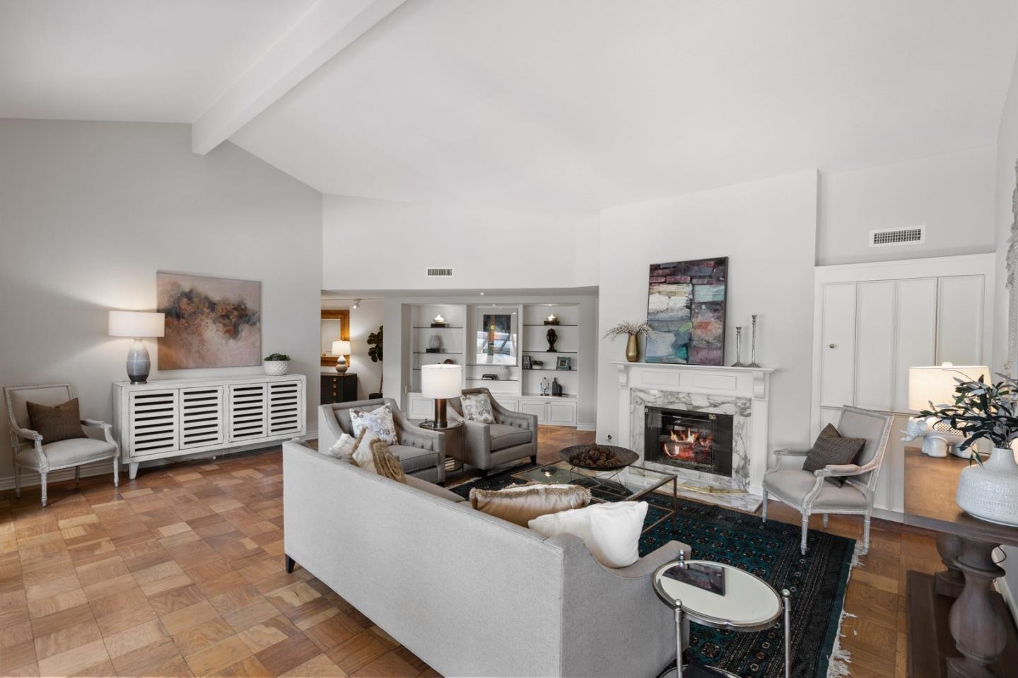 300 Sand Hill Circle, Unit 303 Menlo Park, CA 94025 - Photo 3 of 33 a living room with furniture and a fireplace