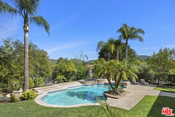 a view of a swimming pool with a yard