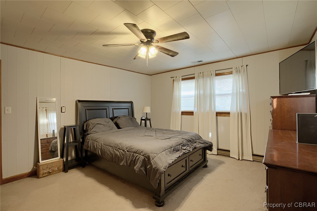 954 Carlton Road Wake, VA 23176 - Photo 11 of 25 Carpeted bedroom featuring ceiling fan and ornamental molding
