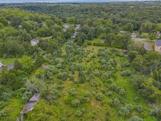 an aerial view of residential house with outdoor space and trees all around