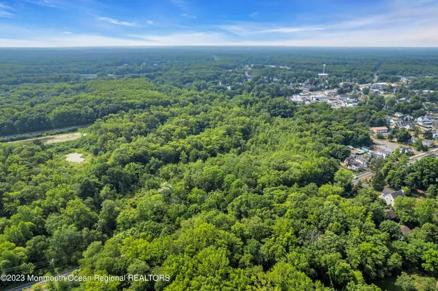 an aerial view of residential houses with city view