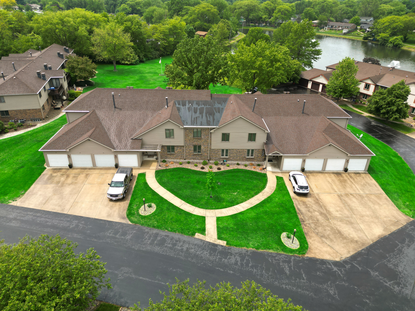 an aerial view of a house with garden