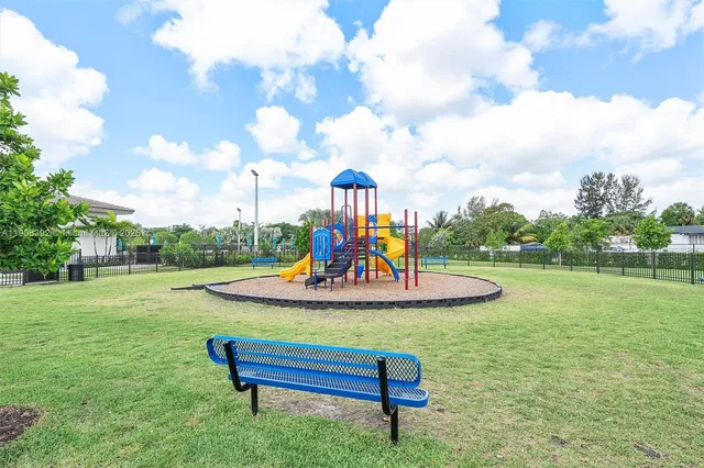 a view of a park with slide