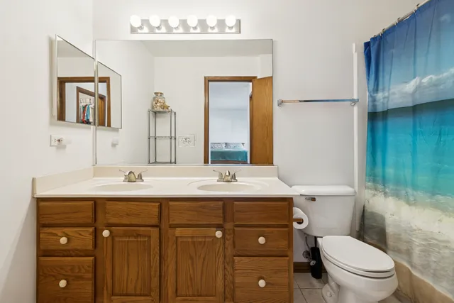 a bathroom with a toilet a sink and mirror
