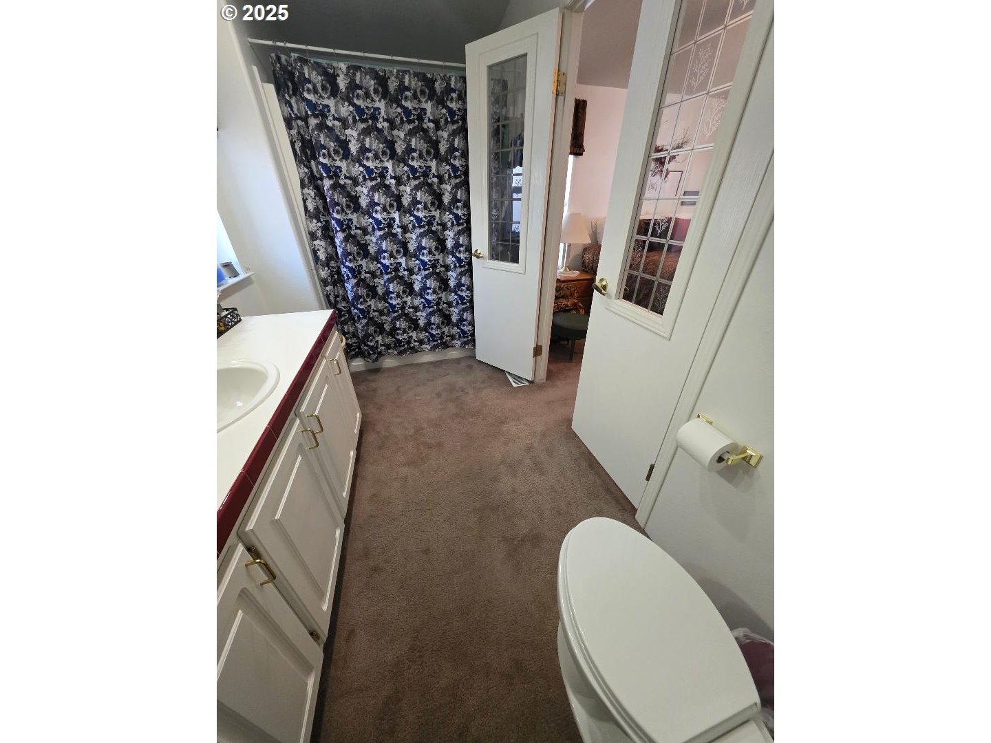 232 South Oak Road Wamic, OR 97063 - Photo 26 of 31 a bathroom with a toilet and a shower curtain