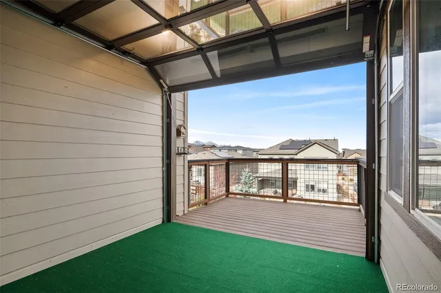 a view of a porch with a backyard