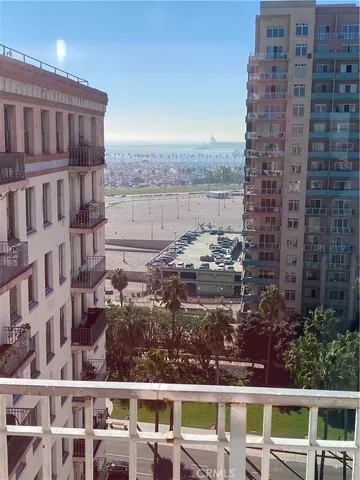a view of a building from a balcony