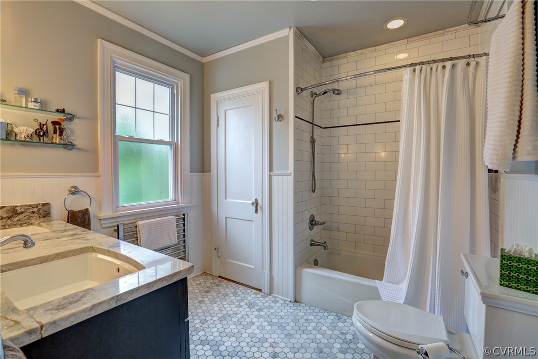 4227 Brook Road Richmond, VA 23227 - Photo 27 of 41 a bathroom with a granite countertop sink a toilet and shower