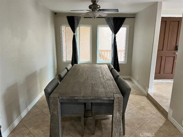 a dining room with window