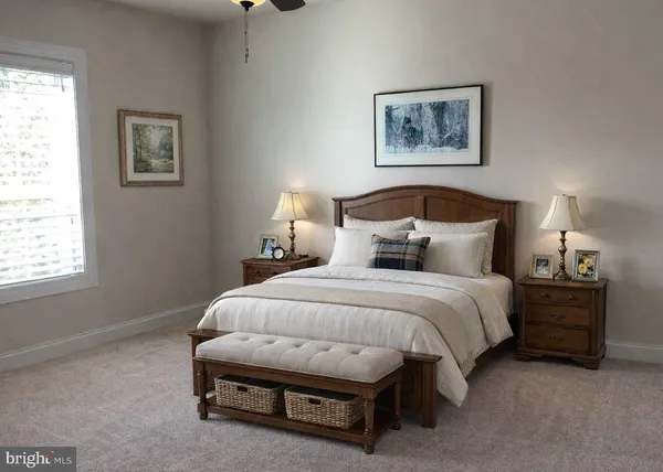 a bedroom with bed and a window