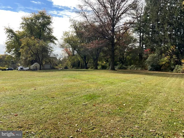 a view of a swimming pool and trees in the background