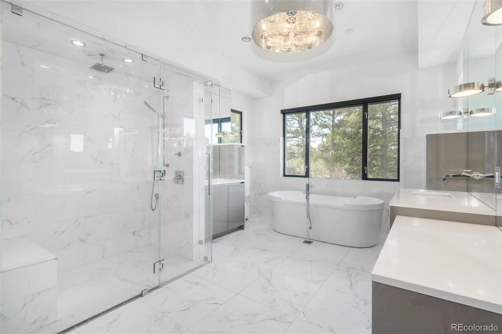 7895 Forest Keep Circle Parker, CO 80134 - Photo 26 of 40 a bathroom with a tub a sink and a large mirror