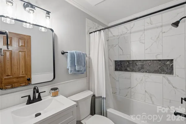 a bathroom with a sink mirror toilet and vanity
