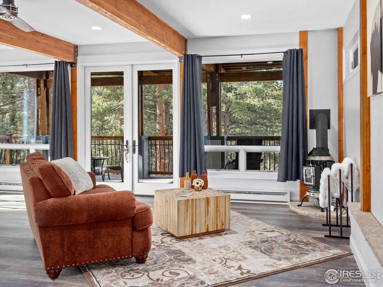 1267 Upper Venner Road Estes Park, CO 80517 - Photo 24 of 44 a living room with furniture and floor to ceiling windows