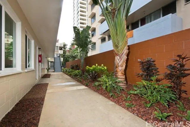 a view of a pathway both side of house