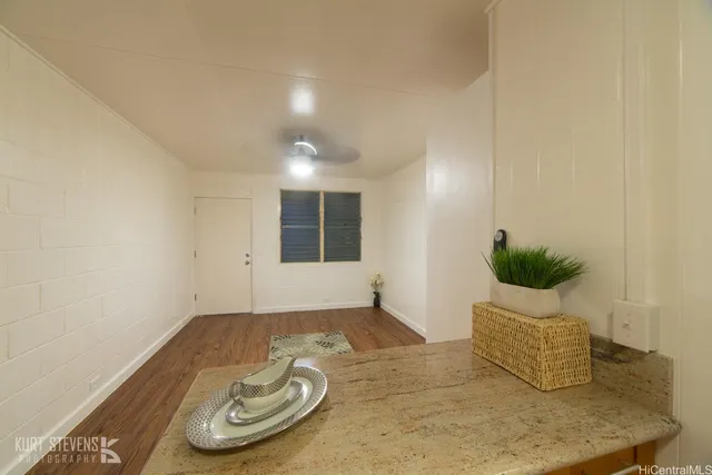 a view of a room with window and potted plant