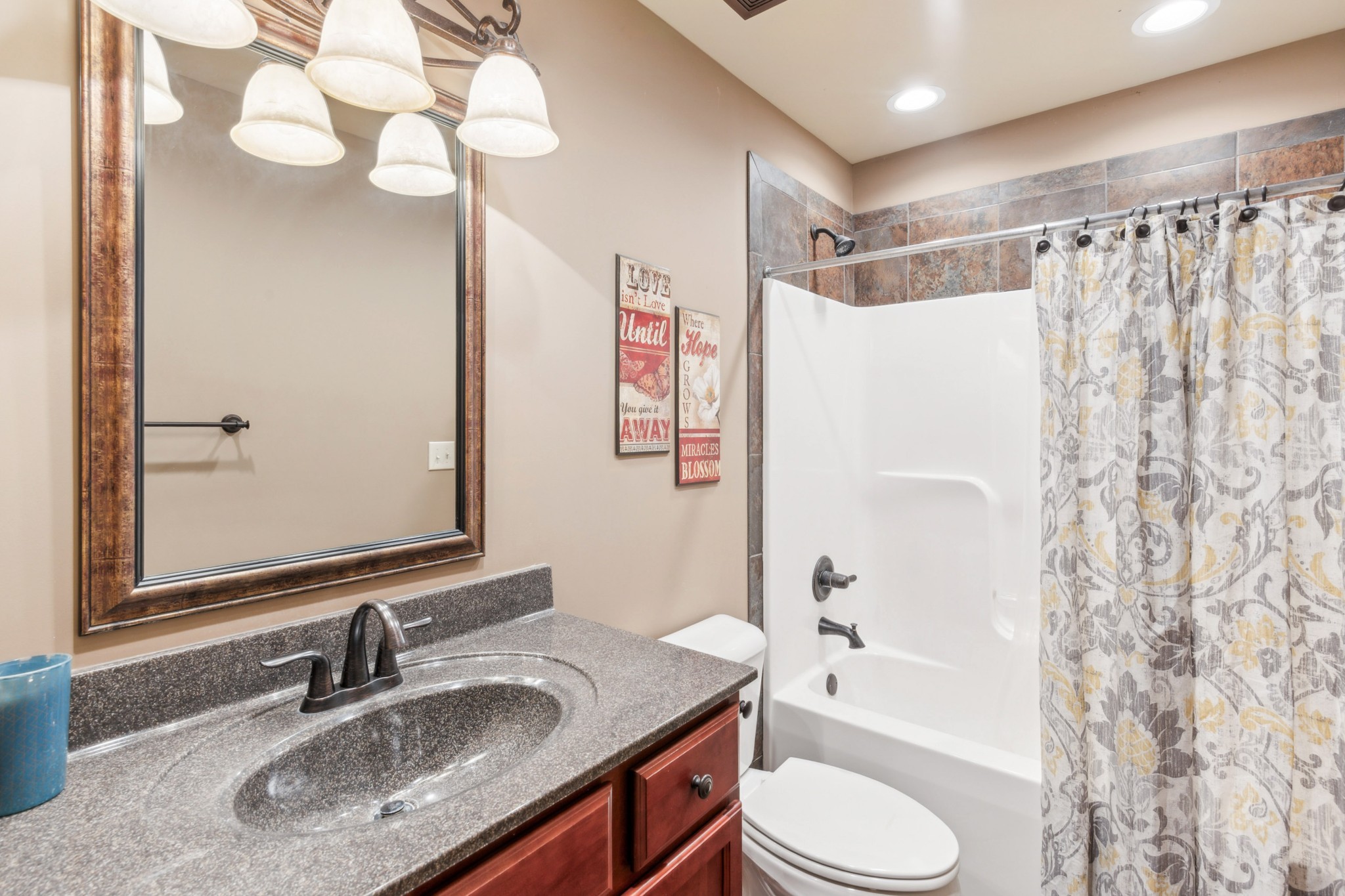 4455 Tarsus Road Palmyra, TN 37142 - Photo 21 of 38 a bathroom with a sink a toilet a mirror a bathtub and shower