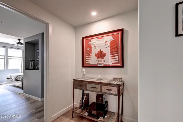 a view of a livingroom with storage