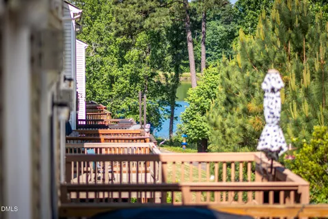 a view of a deck with a yard