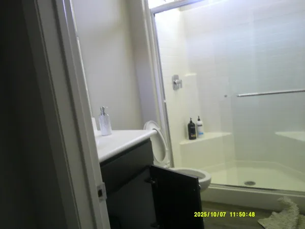 a bathroom with a bathtub