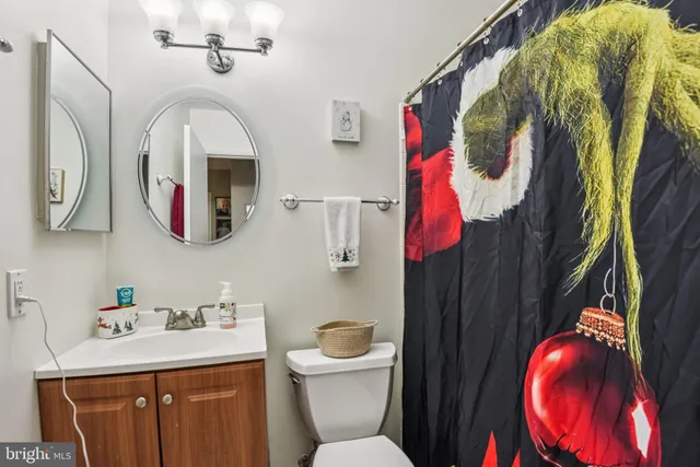 a bathroom with a sink a mirror and toilet