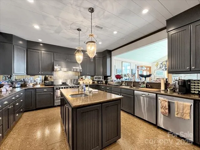 a kitchen with lots of counter top space
