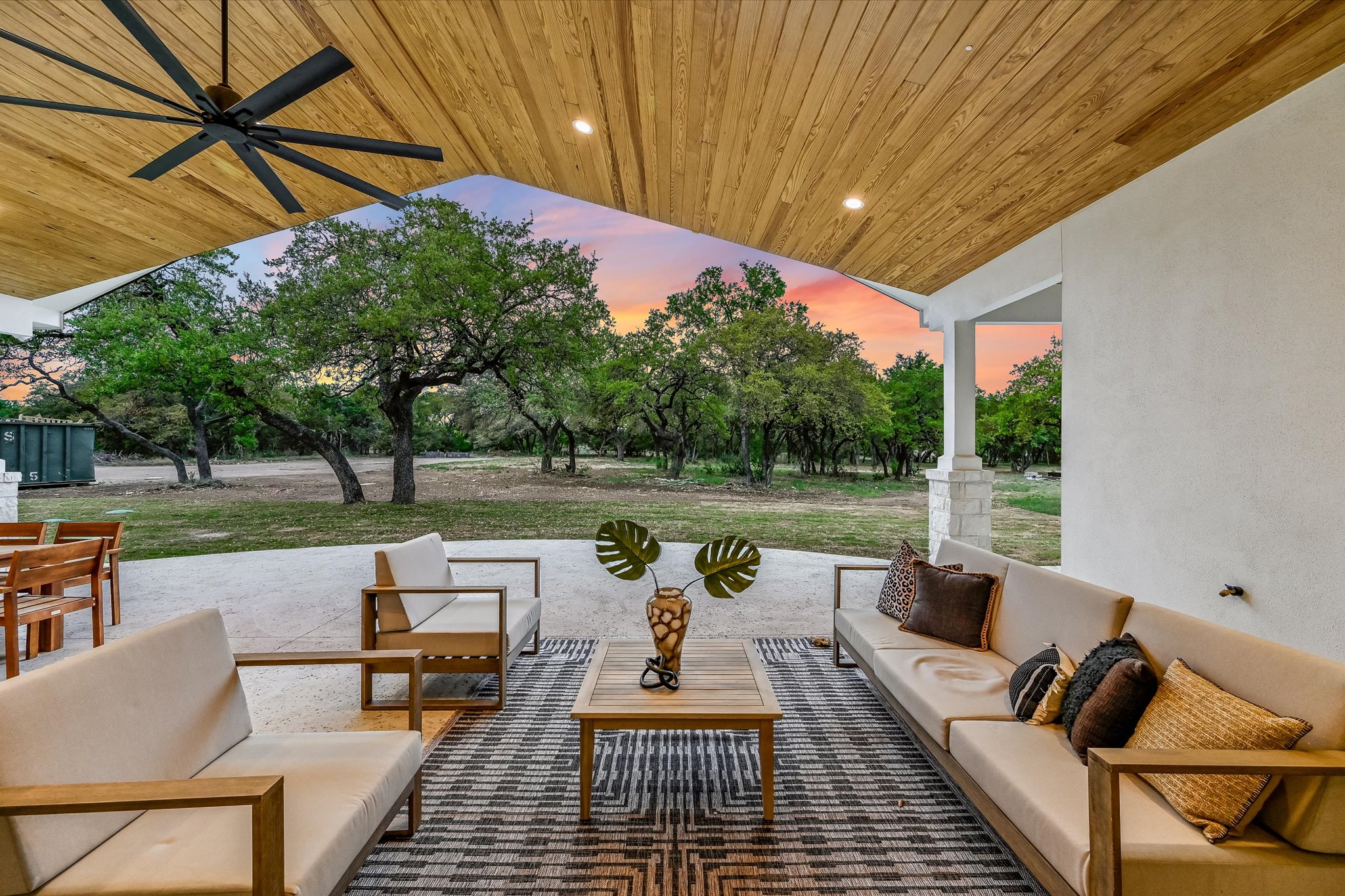 410 Shady Tree Drive Georgetown, TX 78633 - Photo 22 of 40 Patio terrace at dusk featuring a patio area, an outdoor living space, and a ceiling fan