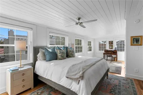 a view of a yard with plants and trees